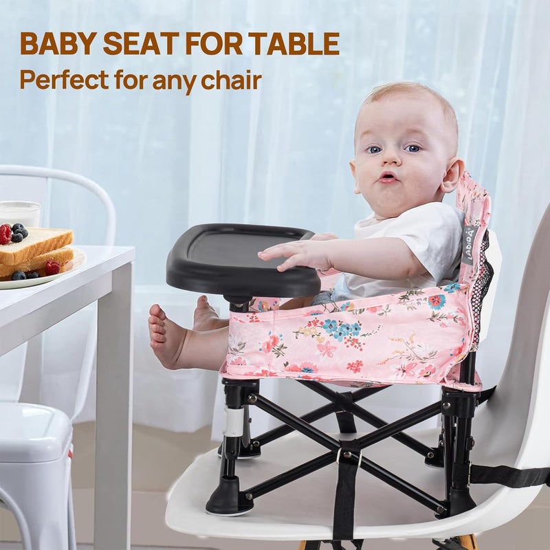 AskCat Booster Seat for Kitchen Chair with Removable Tray, Portable Foldable Baby Chair for Babies 6-36 Months, Indoor Outdoor Toddler Camping Chair (Pink Floral Design) - Image 4
